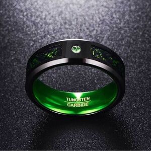 Tungsten Carbide Black and Green Men's Ring size 8
